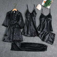 Load image into Gallery viewer, 5PC Satin Nightwear Pajama Set - 5PCS Black - A / M