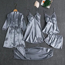 Load image into Gallery viewer, 5PC Satin Nightwear Pajama Set - 5PCS Gray - A / M