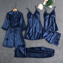 Load image into Gallery viewer, 5PC Satin Nightwear Pajama Set - 5PCS Navy Blue - A / XXL