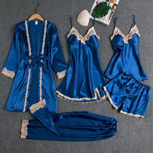 Load image into Gallery viewer, 5PC Satin Nightwear Pajama Set - 5PCS Navy Blue - B / XXL