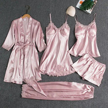 Load image into Gallery viewer, 5PC Satin Nightwear Pajama Set - 5PCS Pink - A / XXL