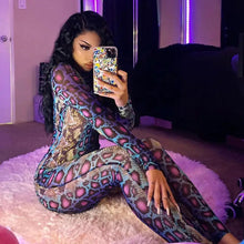 Load image into Gallery viewer, Serpentine Print O-neck Long Sleeve Jumpsuit