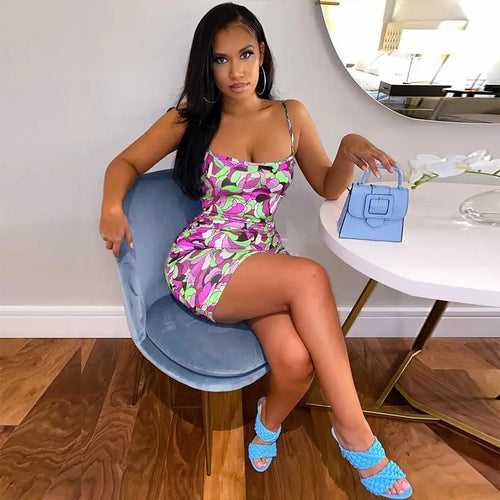 Sexy Print Bodycon Spaghetti Strap Mini Dress