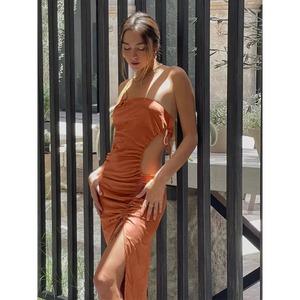 Sexy Cut Out Ruched Maxi Dress