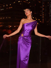 Load image into Gallery viewer, One Shoulder Cutout Draped High Slit Midi Dress