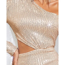 Load image into Gallery viewer, One Shoulder Cutout Slit Maxi Sequin Dress