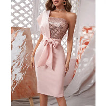 Load image into Gallery viewer, One Shoulder Drawstring Ruched High Slit Dress
