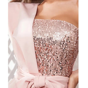 One Shoulder Drawstring Ruched High Slit Dress