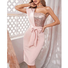 Load image into Gallery viewer, One Shoulder Drawstring Ruched High Slit Dress