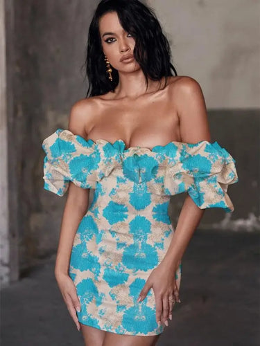 Off Shoulder Embroidered Floral Mini Bodycon Dress