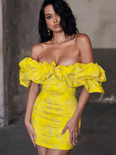 Load image into Gallery viewer, Off Shoulder Embroidered Floral Mini Bodycon Dress