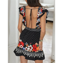 Load image into Gallery viewer, Off Shoulder Floral Print Ruffles Dress