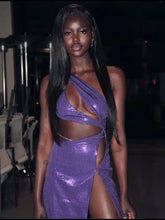 Load image into Gallery viewer, One Shoulder Hollow out Sequin High Split Maxi Dress
