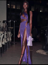 Load image into Gallery viewer, One Shoulder Hollow out Sequin High Split Maxi Dress