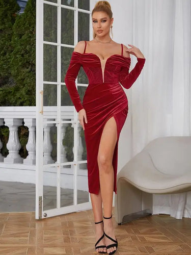 Off the Shoulder Long Sleeve Bodycon Midi Dress