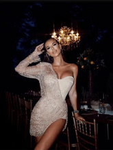 Load image into Gallery viewer, One Shoulder Long Sleeve Luxury Sequin Bodycon Dress