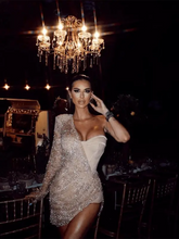 Load image into Gallery viewer, One Shoulder Long Sleeve Luxury Sequin Bodycon Dress