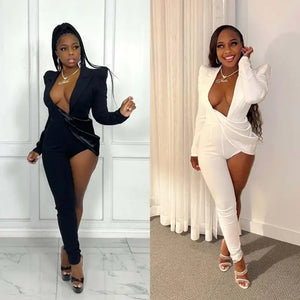Shoulder Pads Suit Collar Asymmetric Jumpsuit