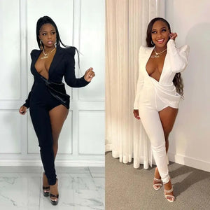 Shoulder Pads Suit Collar Asymmetric Jumpsuit