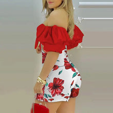 Load image into Gallery viewer, Off Shoulder Party Mini Floral Print Romper