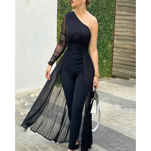 Load image into Gallery viewer, One Shoulder Plain Sheer Mesh Jumpsuit
