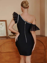 Load image into Gallery viewer, One Shoulder Ruffle Sparkling Bandage Dress