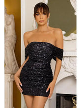 Load image into Gallery viewer, Off Shoulder Slim Sequin Mini Dress