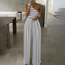 Load image into Gallery viewer, One Shoulder Striped Colorblock Jumpsuit - XL / GRAY