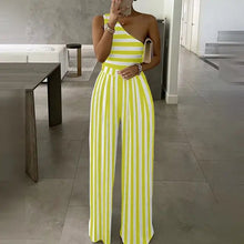 Load image into Gallery viewer, One Shoulder Striped Colorblock Jumpsuit - XL / Yellow