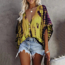 Load image into Gallery viewer, Bat Sleeve Tie-dye Print Blouse - 4XL / Yellow
