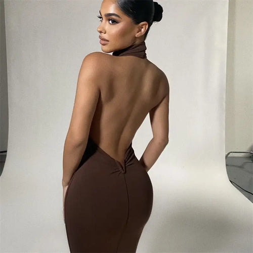 Sleeveless Backless Halter Bodycon Dress