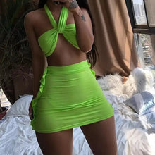 Load image into Gallery viewer, Sleeveless Hollow Out Crop Top and Mini Skirt - Green / S