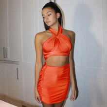 Load image into Gallery viewer, Sleeveless Hollow Out Crop Top and Mini Skirt - Orange / M