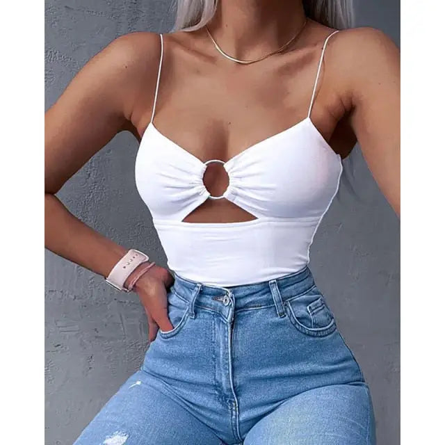 Sleeveless O-Ring Design Cami Top - White / XL