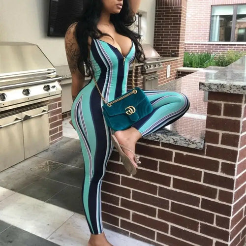 Sleeveless Striped Casual Party Jumpsuit