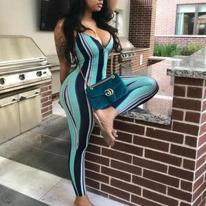Sleeveless Striped Casual Party Jumpsuit