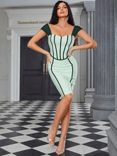 Load image into Gallery viewer, Sleeveless Striped Patchwork Bodycon Bandage Dress