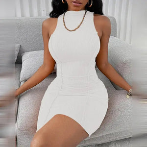 Slim Fit Casual Sleeveless Bodycon Party Dress - White / XL