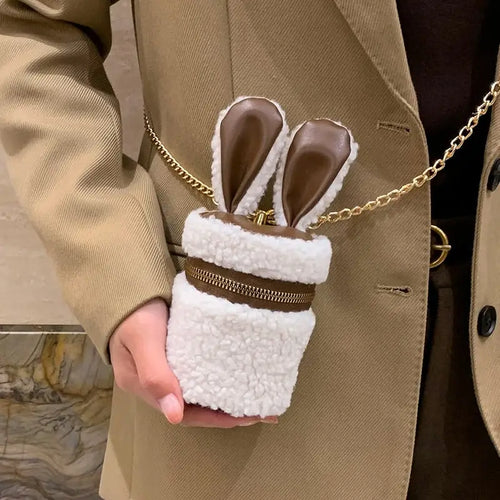 Small Plush Crossbody Bucket Side Shoulder Handbag