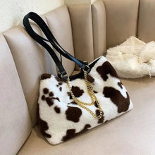 Load image into Gallery viewer, Soft Faux Fur big Shoulder Bag - Cow Brown