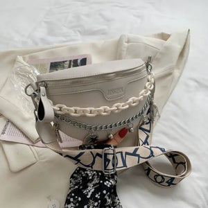 Solid Color Crossbody Chain Design Handbags - Beige