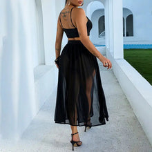 Load image into Gallery viewer, Solid Crop Top &amp; Sheer Mesh High Slit Maxi Skirt Set