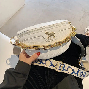 Solid Fashion PU Leather Chain Travel Belt Bag