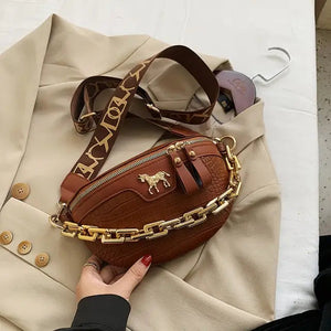 Solid Fashion PU Leather Chain Travel Belt Bag - Auburn