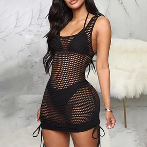 Solid Hollow Out Lace-Up Sleeveless Lace up Bodycon Dress