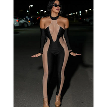Load image into Gallery viewer, Solid Mesh Patchwork Bodycon Jumpsuit