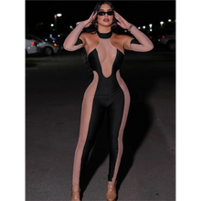 Load image into Gallery viewer, Solid Mesh Patchwork Bodycon Jumpsuit