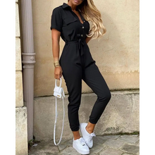 Load image into Gallery viewer, Solid Short Sleeve Buttoned Jumpsuit - S / Black