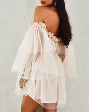 Load image into Gallery viewer, Solid Off Shoulder Frill Trim Layered Mesh Dress