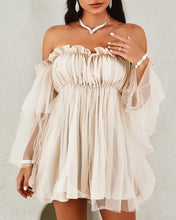 Load image into Gallery viewer, Solid Off Shoulder Frill Trim Layered Mesh Dress
